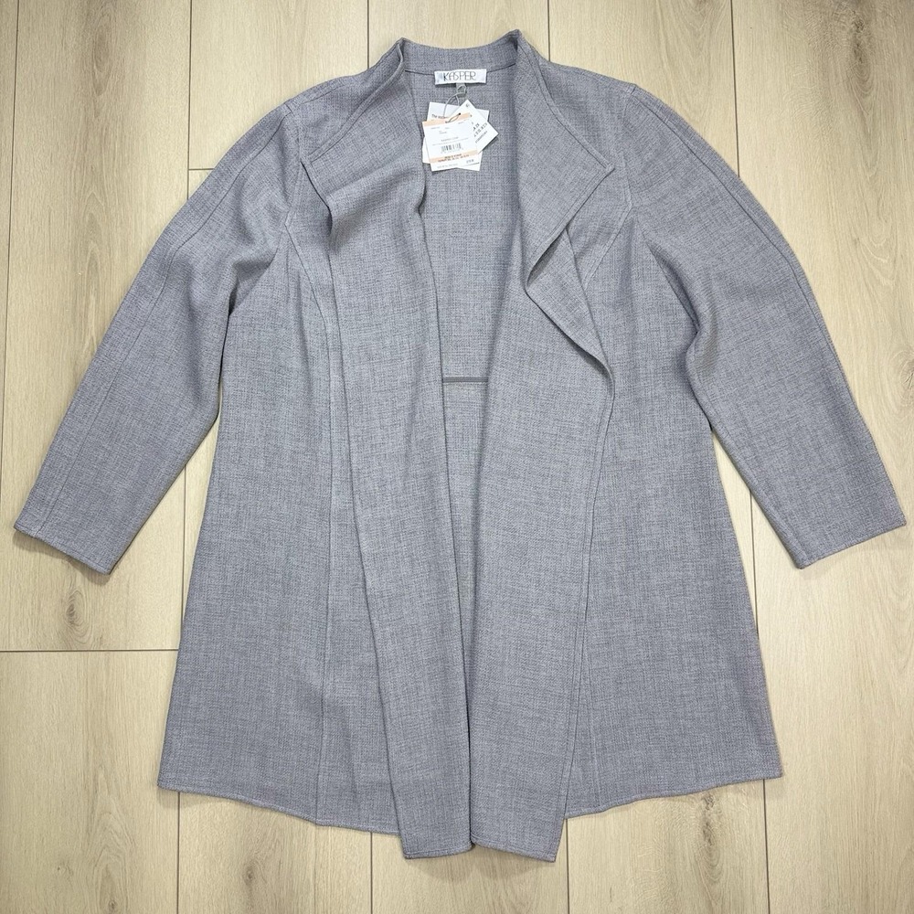 Kasper Pebble Gray Open Front Longline Blazer Jacket Women's 2X NWT Career Chic